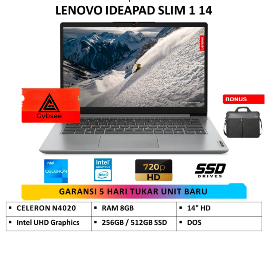 LENOVO IDEAPAD SLIM 1 14 INTEL CELERON N4020 8GB 256GB/512GB SSD DOS 14" HD GREY